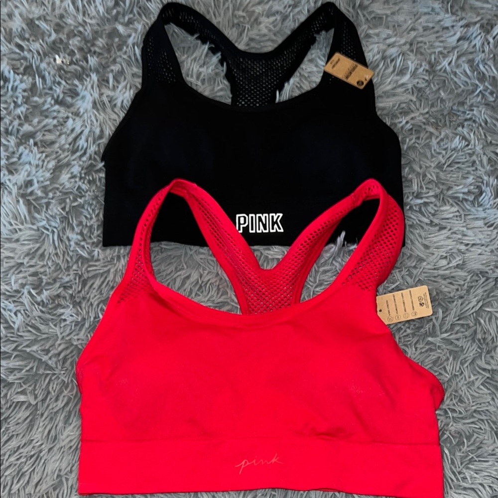 PINK Victoria's Secret Red and Black Sports Bras for Active Comfort Large